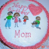 My Family My daughter wanted her family on her cake with her animals. I used a projector to copy the stick people and my grandson with one his dog....