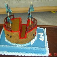 Ship Cake Choc cake with butter cream letter are make from melted choc. Fun cake to do.