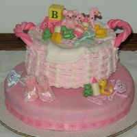 Baby Basket This is a 6" cake on an 8" base. I used fondant and buttercream to create the basket. Most of the toys were made in chocolate and...