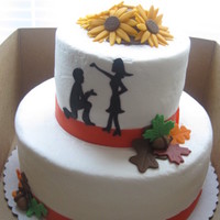 Fall Bridal Shower Buttercream icing fondant accents and orange ribbon