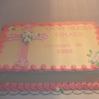 Baby Girl Christening Iced in BC, cross and flowers are fondant