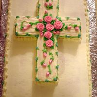 First Communion Cake This is a full shee white cake with a cross cut out of a half sheet. I got my inspiration from a cake here on CakeCentral. Her's is SO...
