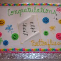 2008 Butterflies Preschool Graduation This is a full sheet cake. Half chocolate & half white with buttercream frosting. I wrote the children's names on a piece of MMF...