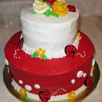 Ladybug Babyshower 10" chocolate and 6" white cake frosted in buttercream with fondant ladybug accents