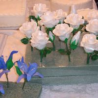 Roses And Lilies gumpaste roses, life=sized and blue sparkle lilies