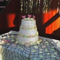 Sweet 16 Beach/tropical theme for sweet 16 party. Vanilla cake, chocolate mousse with fresh banana filling. Whipped cream buttercream icing with...