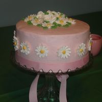 Heidi's 21St Birthday I did this for my sister's birthday. It is french vanilla cake with bc icing. Royal icing flowers. pink ribbon for bottom border.