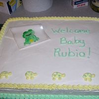 Tiddliwink Frog Baby Shower Cake White cake with bc frosting. Fondant "blankey" with tiddliwink frog painted on. When I tried to put ribbon around the cake, I...
