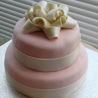 Pink 2-Tier Cake With Package Bow Made this for my friend's bridal shower. 6" and 8" rounds, covered in fondant. Bow made using the instructions from: http://...