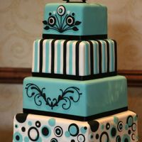 Tiffany Blue And Black The design of this wedding cake was based on the graphics used on the couple's wedding invitations.