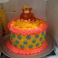 Monkey Business This is for my niece who is turning four. She loves monkeys!The monkey is fondant as well as the accents.Th bananas are candy.