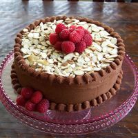 Chocolate Raspberry Chocolate b/c with fresh raspberries and almonds