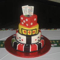 Vegas Wedding Fondant w/ edible image cards, gumpaste and fondant accents.