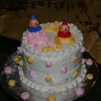 Clown Cake - First Attempt The clowns were fun to do but again I did a horrible icing job. Still trying to perfect my icing. Had to cover it up with dots.