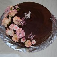 Chocolate Ganache Covered Cake Chocolate cake with whipped chocolate raspberry ganache. My daughter made the cake for my sister in-laws birthday. Gumpaste sugar flowers...