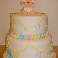 Baby Shower Cake My 1st stacked cake :-)My tier is a 10" round white cake with choc. pudding filling. Top is an 8" round white cake with...