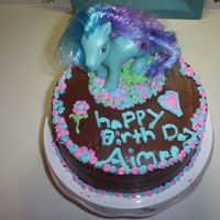 My Little Pony My sister wanted an all chocolate cake but it had to be a My Little Pony theme. This is what I came up with and she was a happy 6 year old...