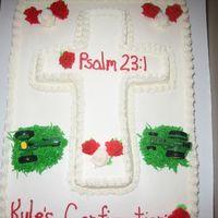 Confirmation i made this cake for my cousins cofirmation it was a white cake with buttercream frosting. the carnations were buttercream as well. the...