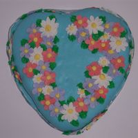 Heart Cake fondant covered white cake w/ gum paste flowers bc leafs