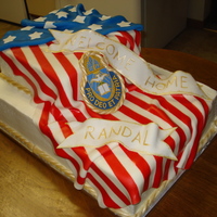 Flag Welcome Home Cake 12x18 and 9x9 Marble cake with raspberry filling.