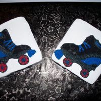 Rollerskating Twins A birthday cake for a set of twins having their party at a roller rink. Both were chocolate cakes with buttercream icing and sugar beads.