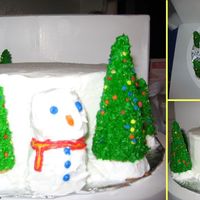 Walking In A Winter Wonderland This is a Strawberry and White Checkerboard cake surrounded by a winter wonderland of decorated trees and a couple of snowmen. There is an...