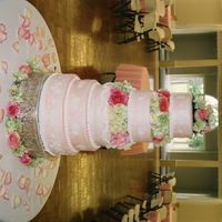 Pretty In Pink This cake is iced in fondant and painted with pink luster dust and super pearl luster dust. Has a lace fondant on sides. Fresh flowers...