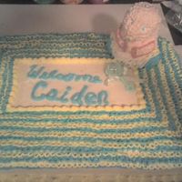 Welcome Caiden I made this baby shower cake for a relative. After much thought I decided to make little loops all over the top of the cake to give the...