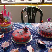 Hannah Montana Pistachio, Marble (vanilla/chocolate) and Cream cheese birthday cake for my little princess. MMF Thanks for looking.