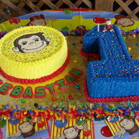 Curious George Vanilla cake with buttercream. Curious George birthday cake for my baby's 1th year!! Thanks for looking.