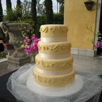 Don & Dia's Wedding My second wedding cake (First Fondant)-- 14, 12, 10 & 8" tiers. Bottom & Middle are red velvet with dark chocolate ganache....
