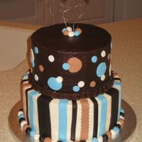 Angie's Baby Shower 10" red velvet with cream cheese, 8" chocolate with dark chocolate ganache. Buttercream with fondant accents.