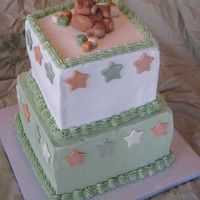 Boy Baby Shower 8" & 6", white cake with strawberry cream cheese mousse filling. Decorated to match the nursery decor.