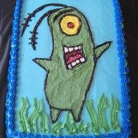 Plankton Mollys 5th Birthday, she wanted Plankton from Spongebob. Chocolate cake with chocolate pudding filling.