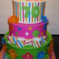 Bright & Tropical You can't tell from this pic very well, but there is a buttercream transfer on the top tier of this cake of hibiscus flowers. I'...