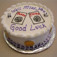 Dscn0731.jpg Cake I made for one our Mah Jongg ladies moving away. All BC except for the chocolate money on the side