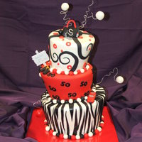 50Th Birthday - Black/white/red 50th Birthday Cake for a repeat customer. All MMF and MMF accents. I cheated with the car, covered a toy car in red fondant. Created the...