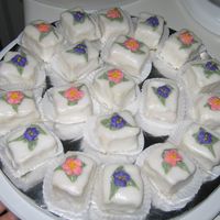 Petit Fours my first attempt at these tiny cakes, used my royal icing flowers for the decorations
