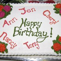 Office Cake group birthday cake for the office, the writing and flowers are royal icing and the rest is buttercream