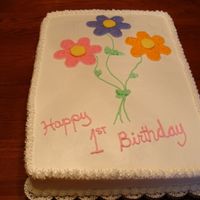 First Birthday Cake This was the cake I made for my family. It was a 12" x 18" devils food cake with buttercreame frosting.