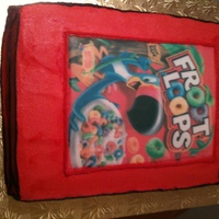 Froot Loops Groom's Cake Was askd to do cereal boxes for a groom who loved cereal. they choose Fruity Pebbles and Froot Loops. This is the second of the 2 cakes....