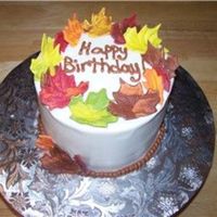 Fall Birthday Iced in BC with pre-made sugar leaves I got at the cake supply store. TFL