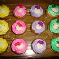 Small Bday Celebration Wilton color mists and plastic hibiscus picks