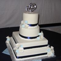 Navy And Baby Blue Cake This was my first wedding cake. I know the flaws, but overall I am pleased, and so were the bride and groom. Covered in mmf, only one layer...