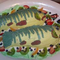 Best Fishes!! This was a birthday cake that I made for my friend who is an avid fisherman. The cake is a lemon cake, and I surrounded it with fresh fruit...