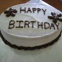 Lenora's Personal Cake just a plain BC icing with chocolate lettering, flowers and border.