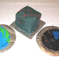 Transformers Allspark Cakes My nephew came up with this idea. It's the Allspark cube (with his name written around the 4 sides) with 2 planets: Earth with the...