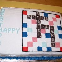 Scrabble Cake For Multiple People We had a lot of birthdays at work so I made a Scrabble cake. It's all buttercream except the tiles which I cut out of Wilton melting...