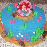 Little Mermaid I was inspired from different cakes on this site. The birthday girl wanted whipped frosting. The shells are made from a chocolate mold.