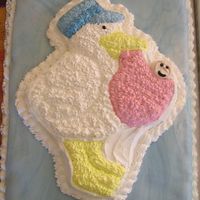 Stork Baby Shower Cake I got this idea from Ladymac. It is a yellow sheet cake with strawberry cream cheese filling and MMF. The stork is chocolate with whipped...